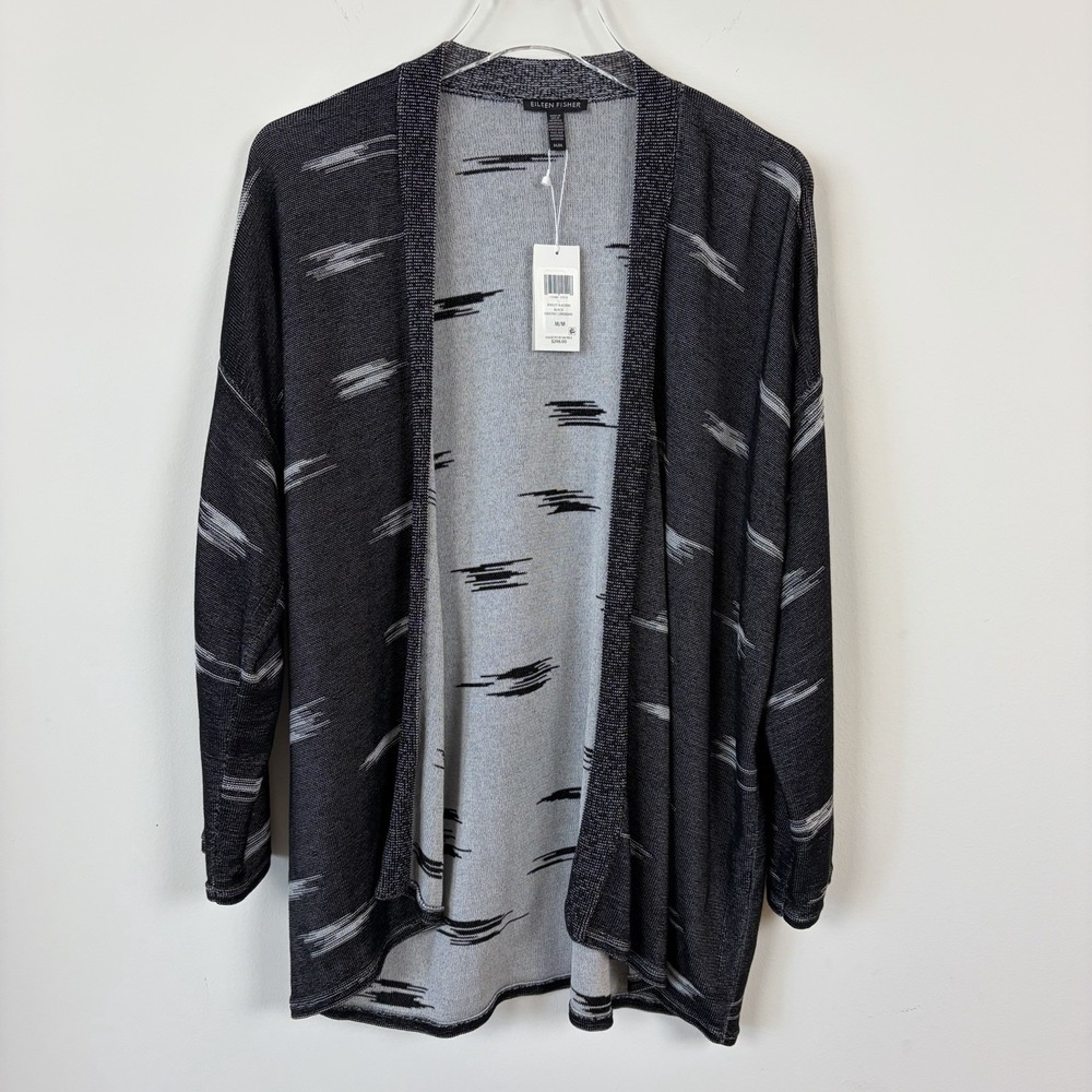 Eileen Fisher Black Kimono Cardigan Size Medium Open Tencel